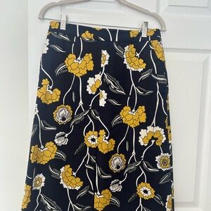 Boden Navy Cotton Floral Pencil Skirt Front Slit Size 8R